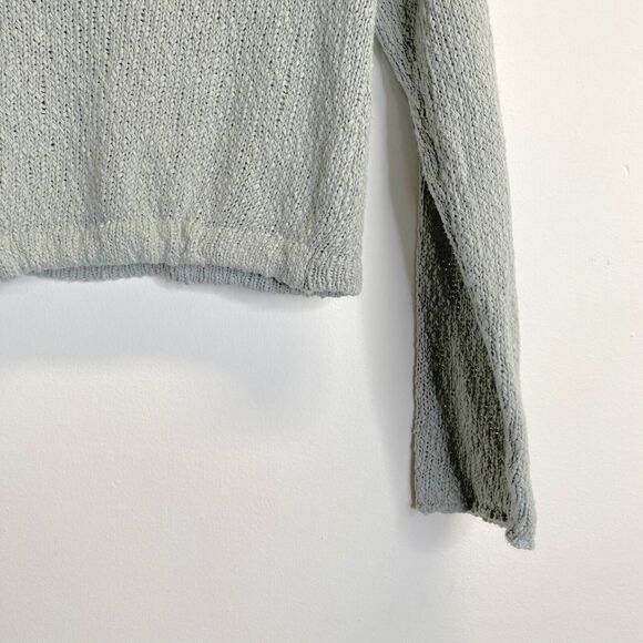 Forever 21 Cropped Long Sleeve Top elastic hem v neck blue green sz Small - Picture 6 of 8